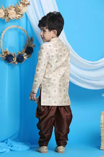  Beige And Gold Sherwani Set