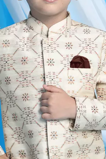  Beige And Gold Sherwani Set