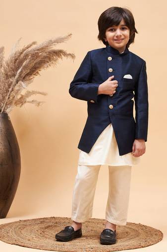 Boys' Black And Cream Indowestern Set