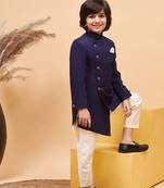  Boys' Cream And Blue Sherwani Set