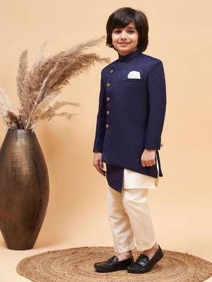  Boys' Cream And Blue Sherwani Set 2