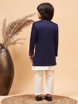  Boys' Cream And Blue Sherwani Set 3