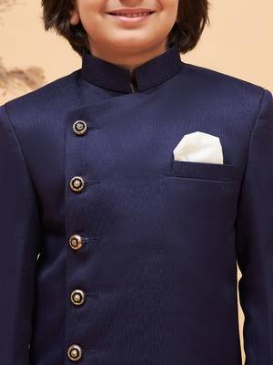  Boys' Cream And Blue Sherwani Set 4