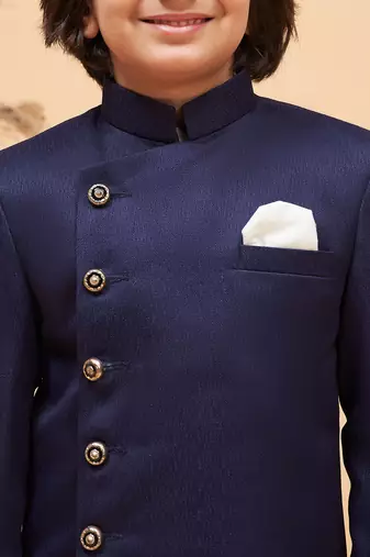  Boys' Cream And Blue Sherwani Set