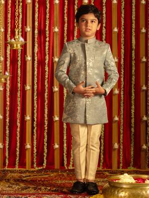  Grey And Cream Sherwani Set 1
