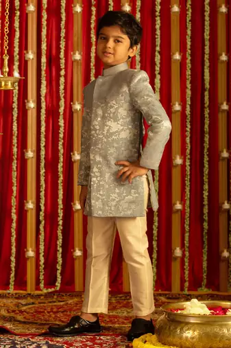  Grey And Cream Sherwani Set