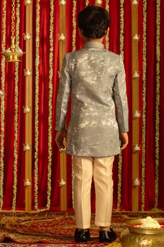  Grey And Cream Sherwani Set