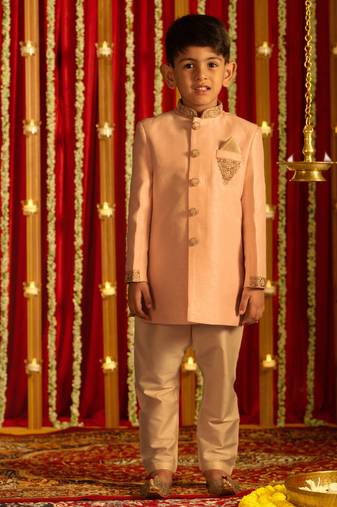 Boys' Pink And Cream Sherwani Set