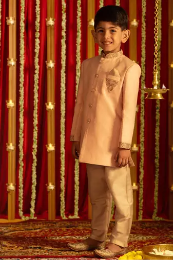 Pink And Cream Sherwani Set