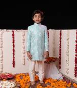  Blue And Cream Sherwani Set