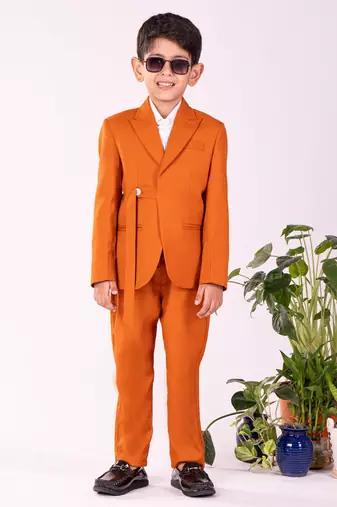 Boys' White And Orange Shirt Blazer And Pant