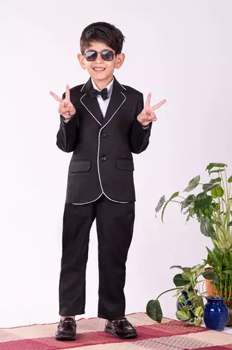 Boys' White And Black Shirt Blazer And Pant