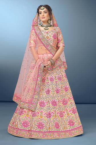 TRENDMALLS Sequence Embroidery Work Semi-Stitched Bridal Lehenga Choli With Dupatta For Women