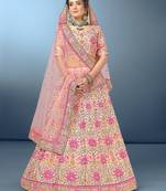 Trendmalls Sequence Embroidery Work Semi-Stitched Bridal Lehenga Choli With Dupatta For Women