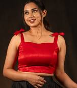 Red Sleeveless Knot Crop Top Velvet Blouse - I Love Sarees