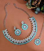 Silver plated pastel aqua cystals jewellery set for women with earrings