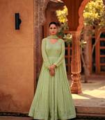 Green Embroidered Georgette Semi-Anarkali Salwar Suit