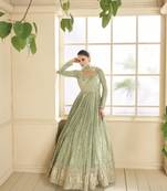 Green Embroidered Georgette Semi-Stitched Anarkali with Duppatta