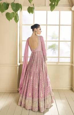 Pink Embroidered Georgette Semi-Anarkali with Dupatta 2