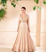Peach Embroidered Georgette Semi-Anarkali Salwar Suit