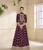 Purple Embroidered Georgette Semi-Anarkali Salwar Suit