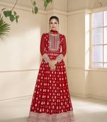 Red Embroidered Georgette Semi-Anarkali Salwar Suit