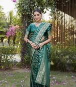 Koram Green Kanjivaram Soft Satin Silk Zari Weaving Border And Woven Pallu Saree With Blouse For Women