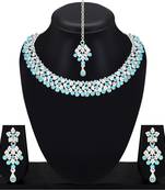Silver plated alloy choker necklace jewellery set with earrings & maang tikka