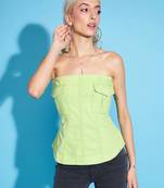 Neon Green Denim Off Shoulder Regular Top