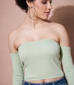 Jade Green Ribbed Bardot Crop Top