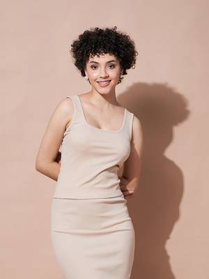 Beige Rib Sleeveless Top 1