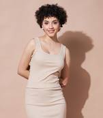 Beige Rib Sleeveless Top