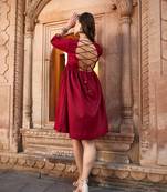 Maroon Embroidered Criss-cross Tie Back Short Dress