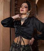 Black Satin Ruched Crop Top