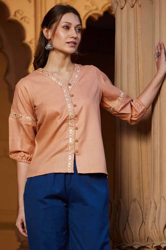 Peach Scalloped Embroidered Top