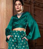 Teal Satin Wrap Crop Top