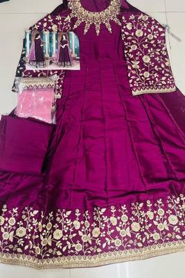 Burgundy Golden Embroidered Anarkali Suit 4