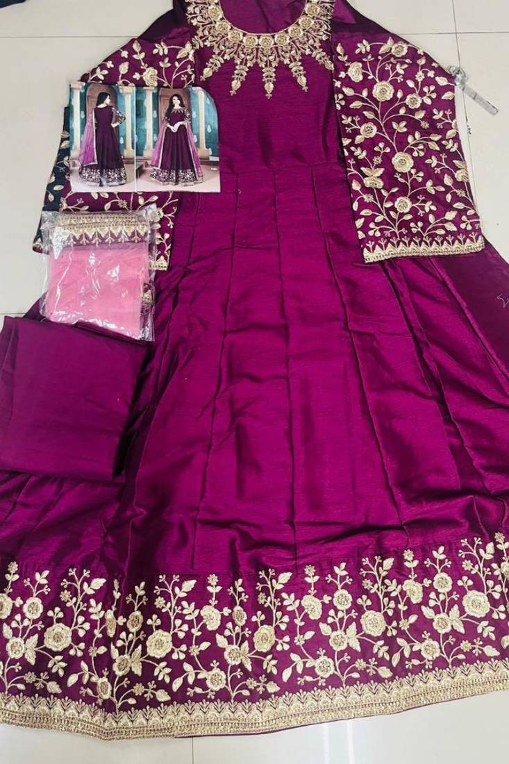 Burgundy Golden Embroidered Anarkali Suit