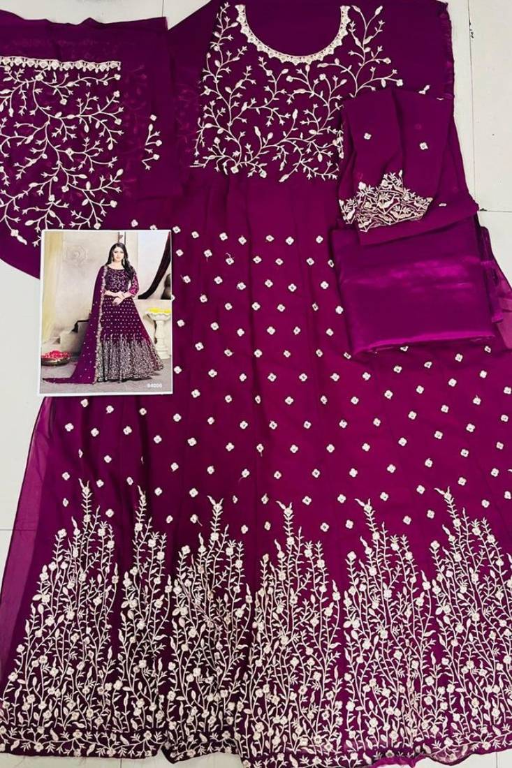 Rani Pink Zari Embroidered Anarkali Suit