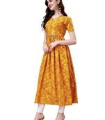 Yellow heavy rayon bandhani print festive kurtis