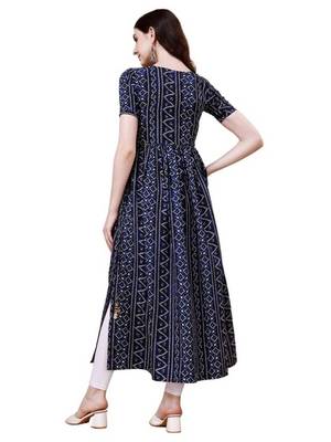 Navy blue heavy rayon bandhani print festive kurtis 2