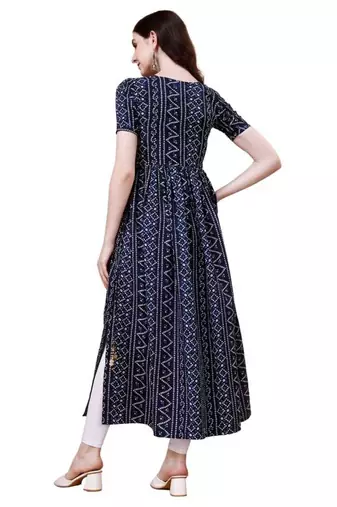 Navy blue heavy rayon bandhani print festive kurtis