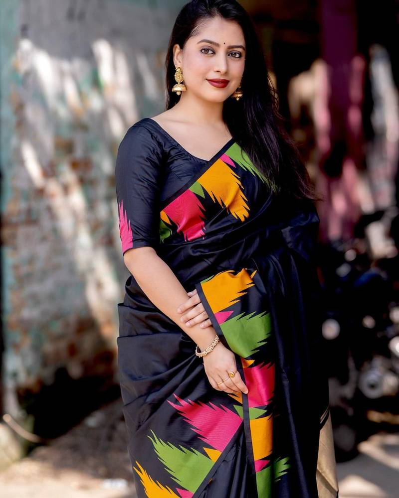New Banarasi Soft silk Black Color Saree For Women'S