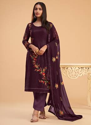 Violet georgette embroidered designer salwar suit 1