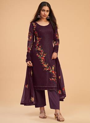Violet georgette embroidered designer salwar suit 2