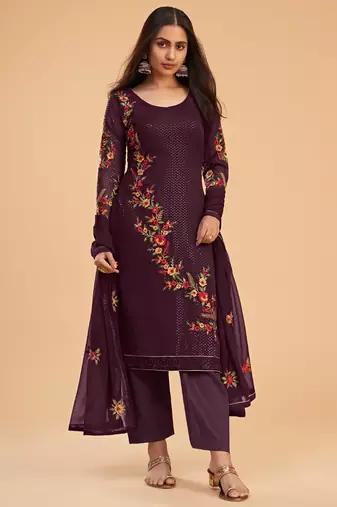 Violet georgette embroidered designer salwar suit