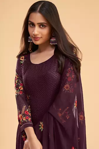 Violet georgette embroidered designer salwar suit