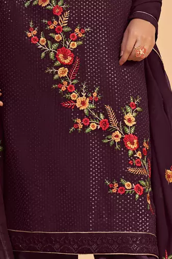 Violet georgette embroidered designer salwar suit