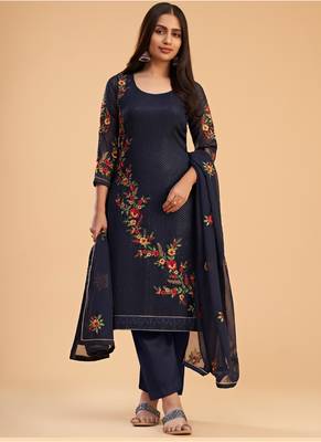 Navy blue georgette embroidered designer salwar suit 1