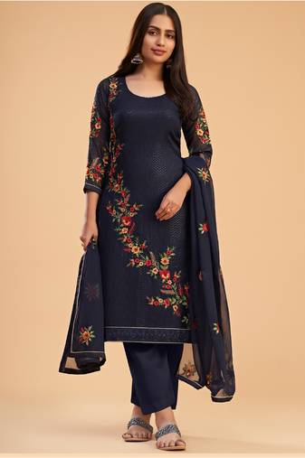 Navy blue georgette embroidered designer salwar suit